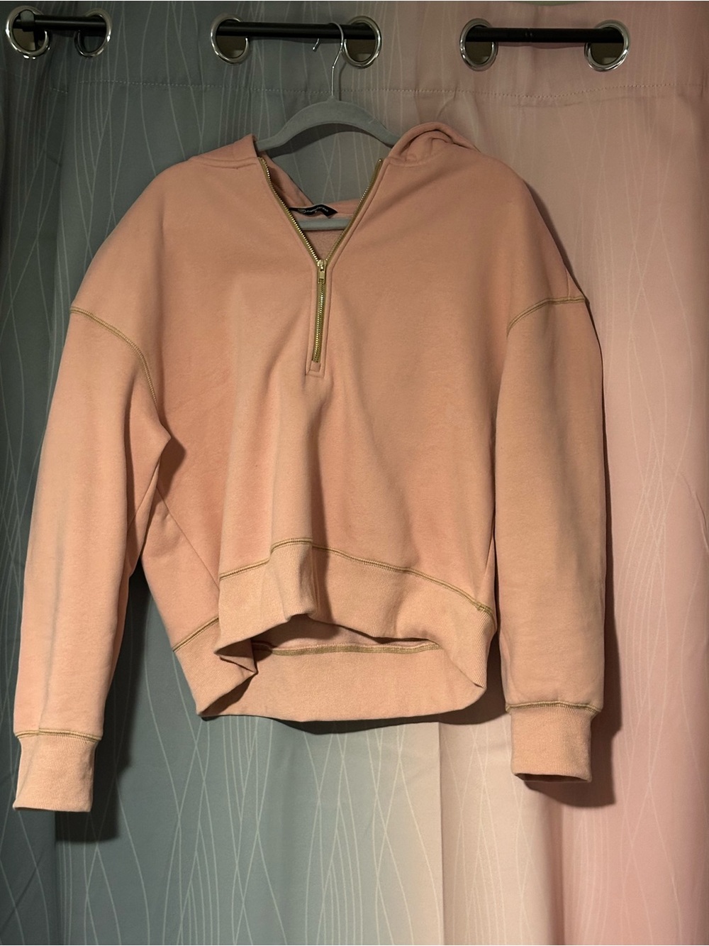 Women's Peach Half-Zip Cropped Hooded Pullover Sweatshirt
